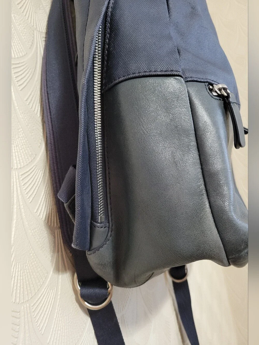 Skagen Kroyer 2.0 Coated Canvas Navy Blue Backpack Utility Bag Faux Leather